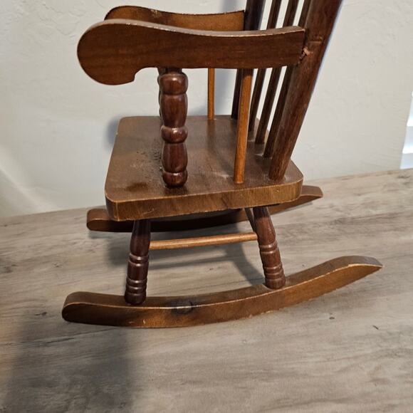 Vintage Wood Mini Rocking Chair 90s Cottage Decor Doll Chair Plant Holder Rustic - Picture 8 of 16